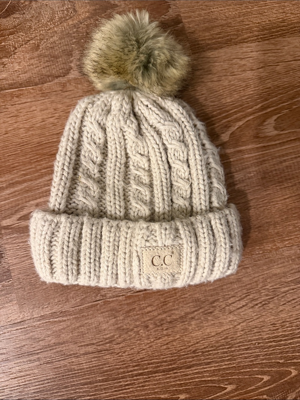 C.C Kids Cream Cable-Knit Pom Pom Hat